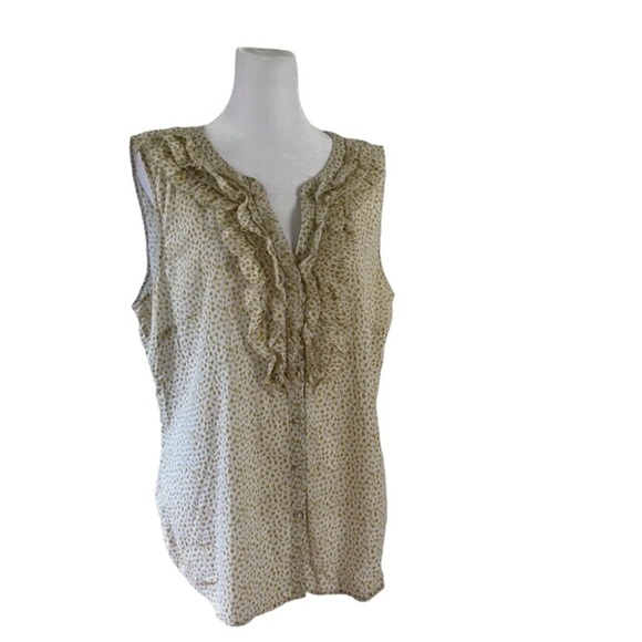 𝅺Loft Yellow Print Sleeveless Ruffle Front Blouse Size Large - Picture 1 of 10